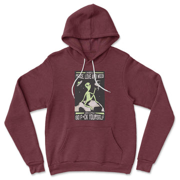 I Mostly Want Peace, Love And Weed Hoodie in Heather Maroon color